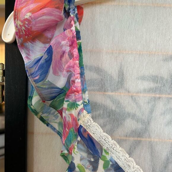 Pastel Floral Maxi Dress Flutter Sleeve Asymmetrical Tiered Bloomcore L - Picture 12 of 14